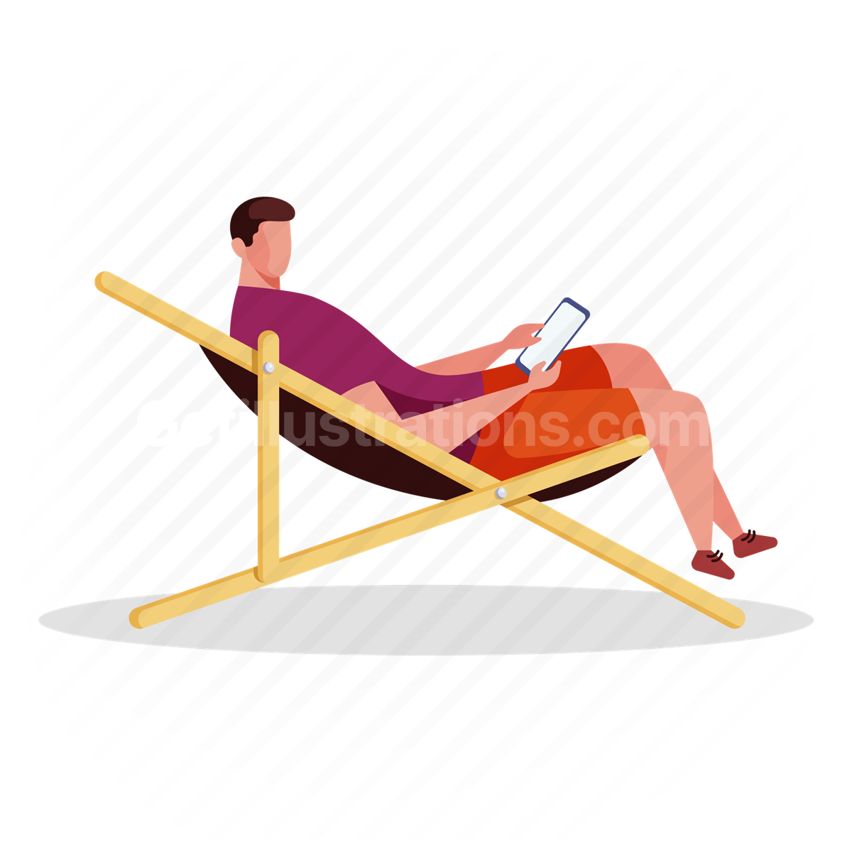 man, chaise lounge, chair, electronic, device